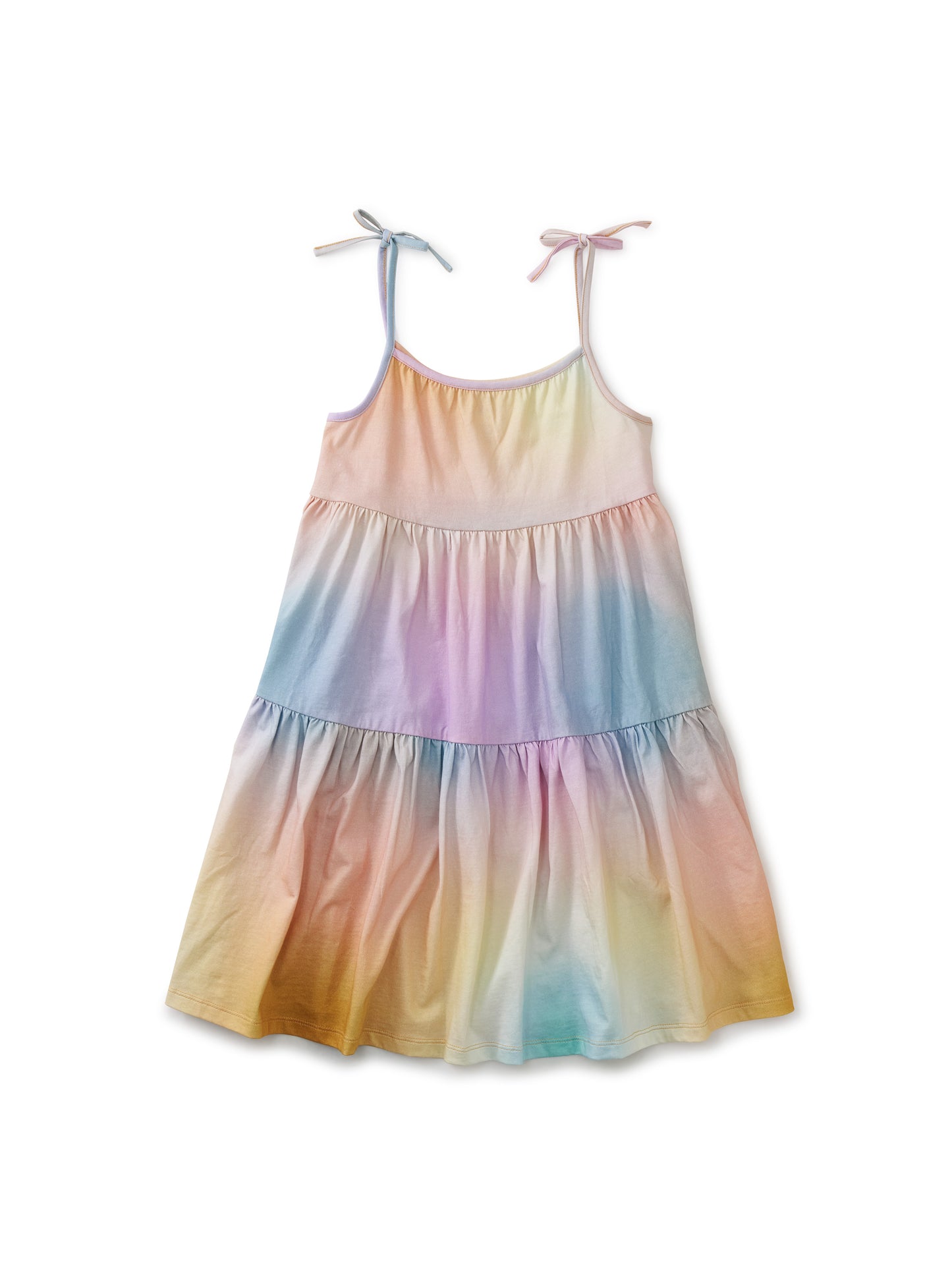 Rainbow Gradient Tiered Tie Shoulder Dress