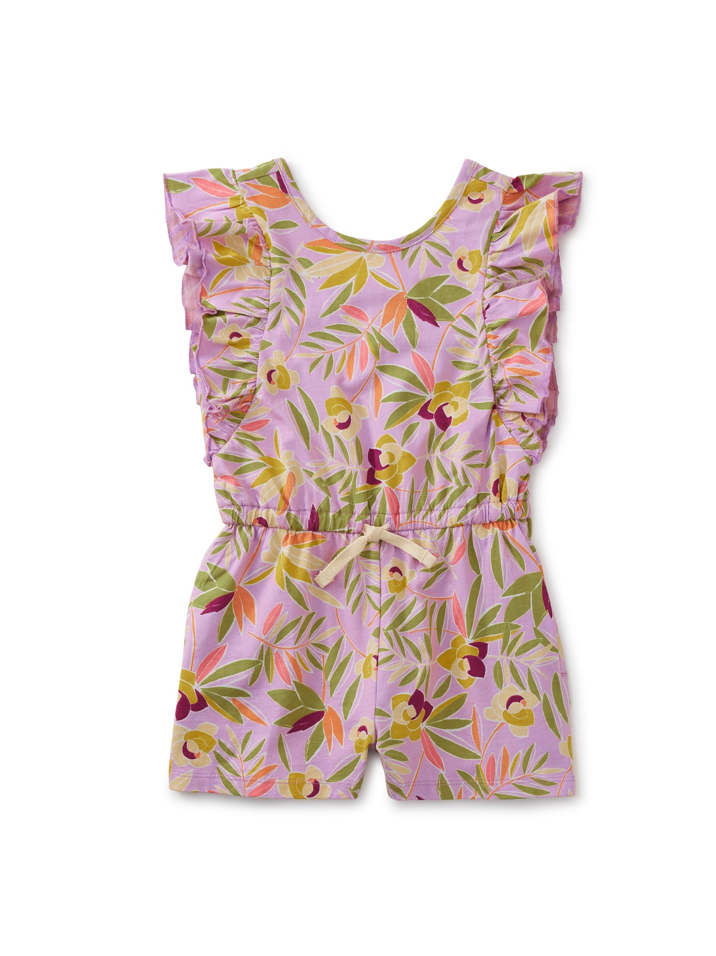 Tropical Gardenia in Purple Flutter Sleeve Romper