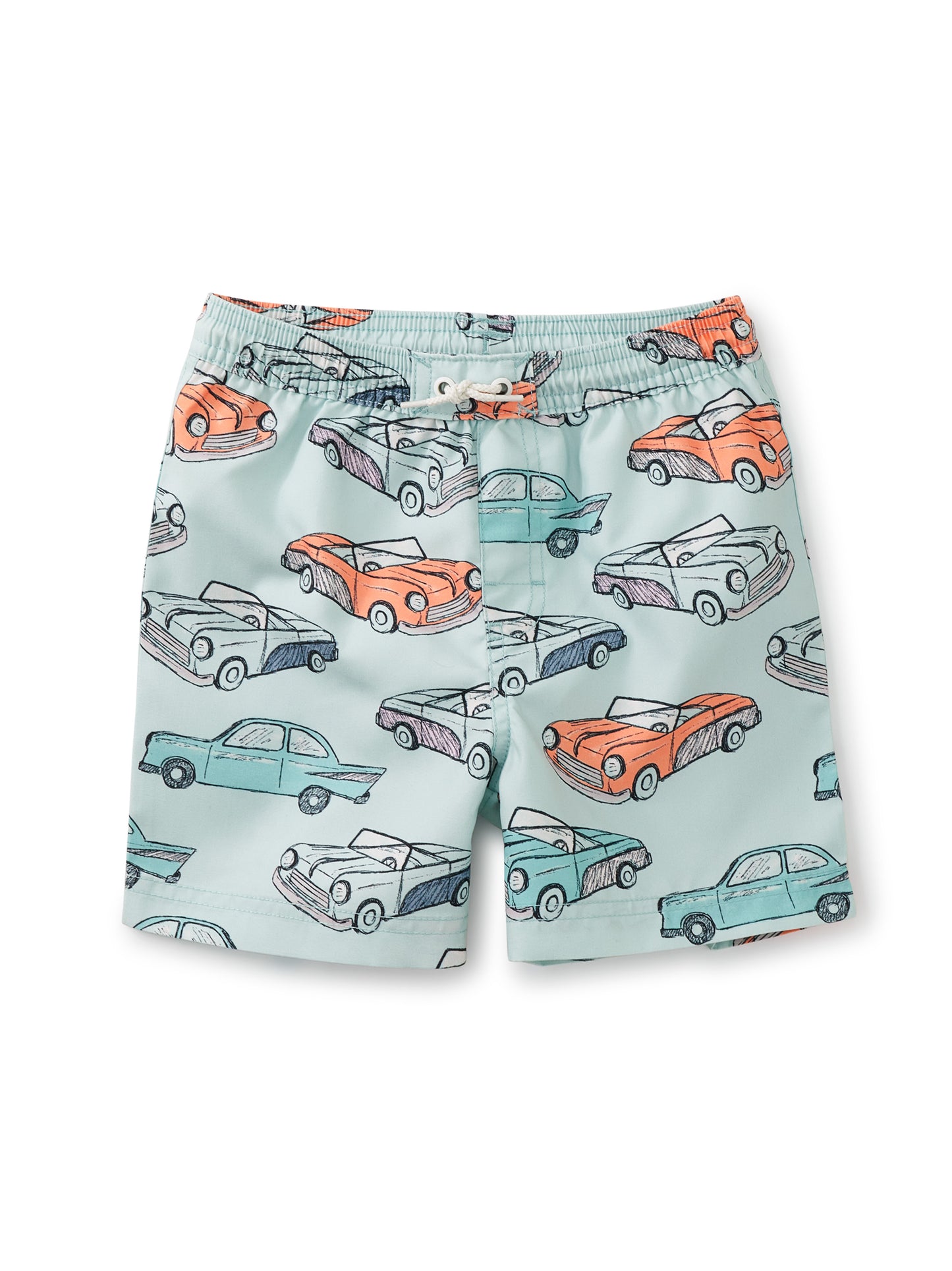 Cuban Cars in Green Mid-Length Swim Trunk