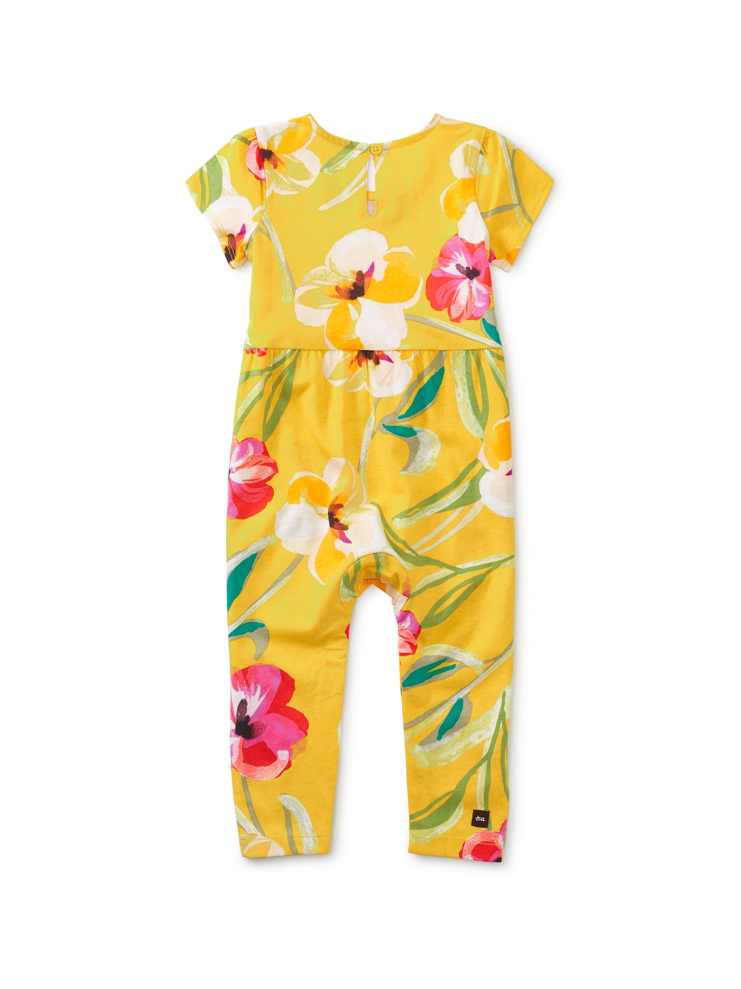 Painterly Hibiscus in Yellow Tulip Sleeve Baby Romper