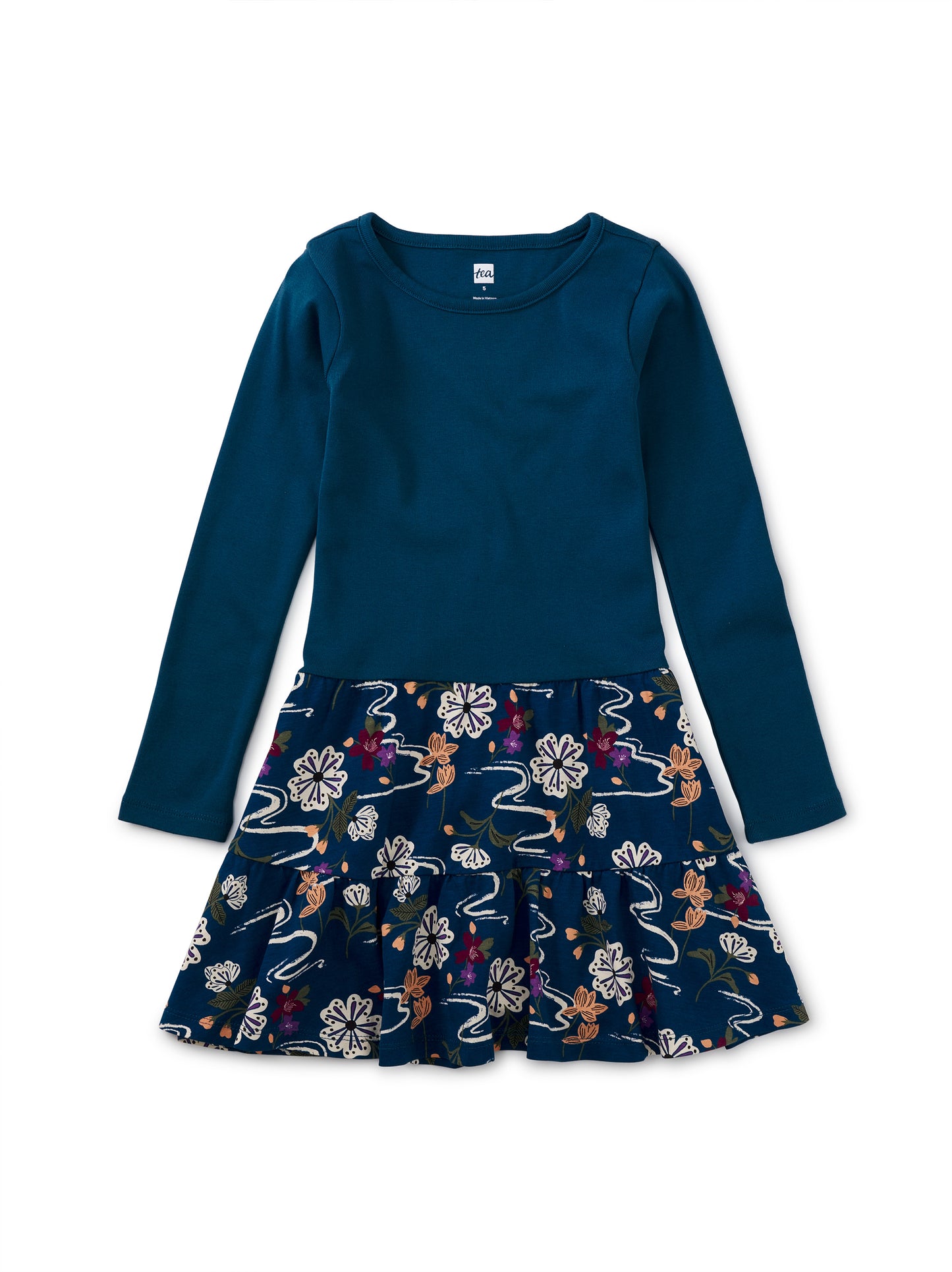Water Floral in Blue Tier Skirted Twirl Dress