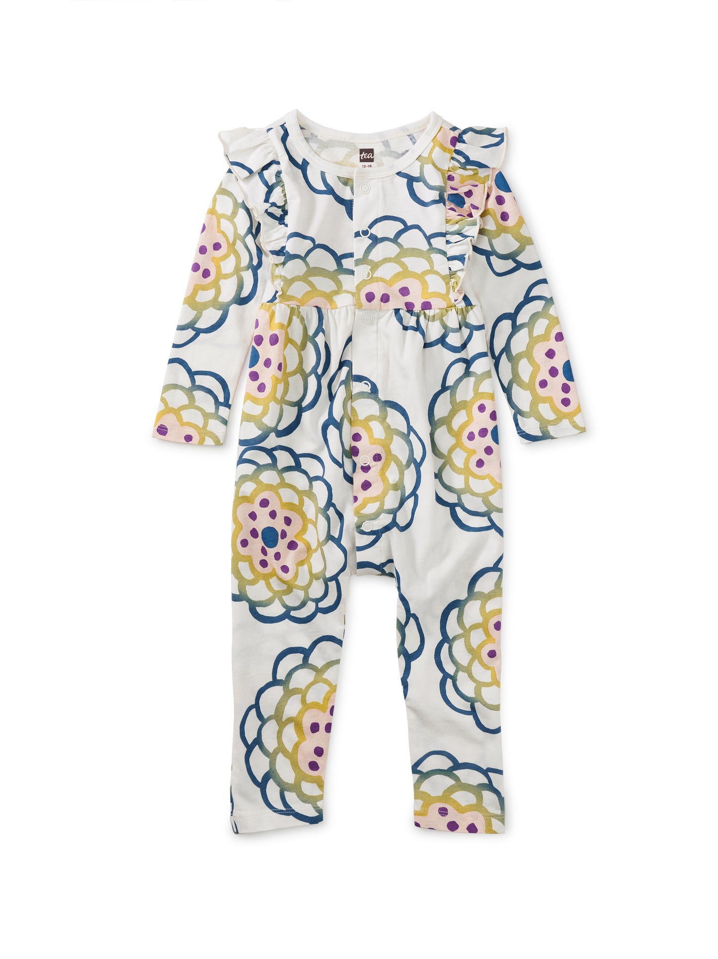 Spinning Chrysanthemum Snap Front Ruffle Romper