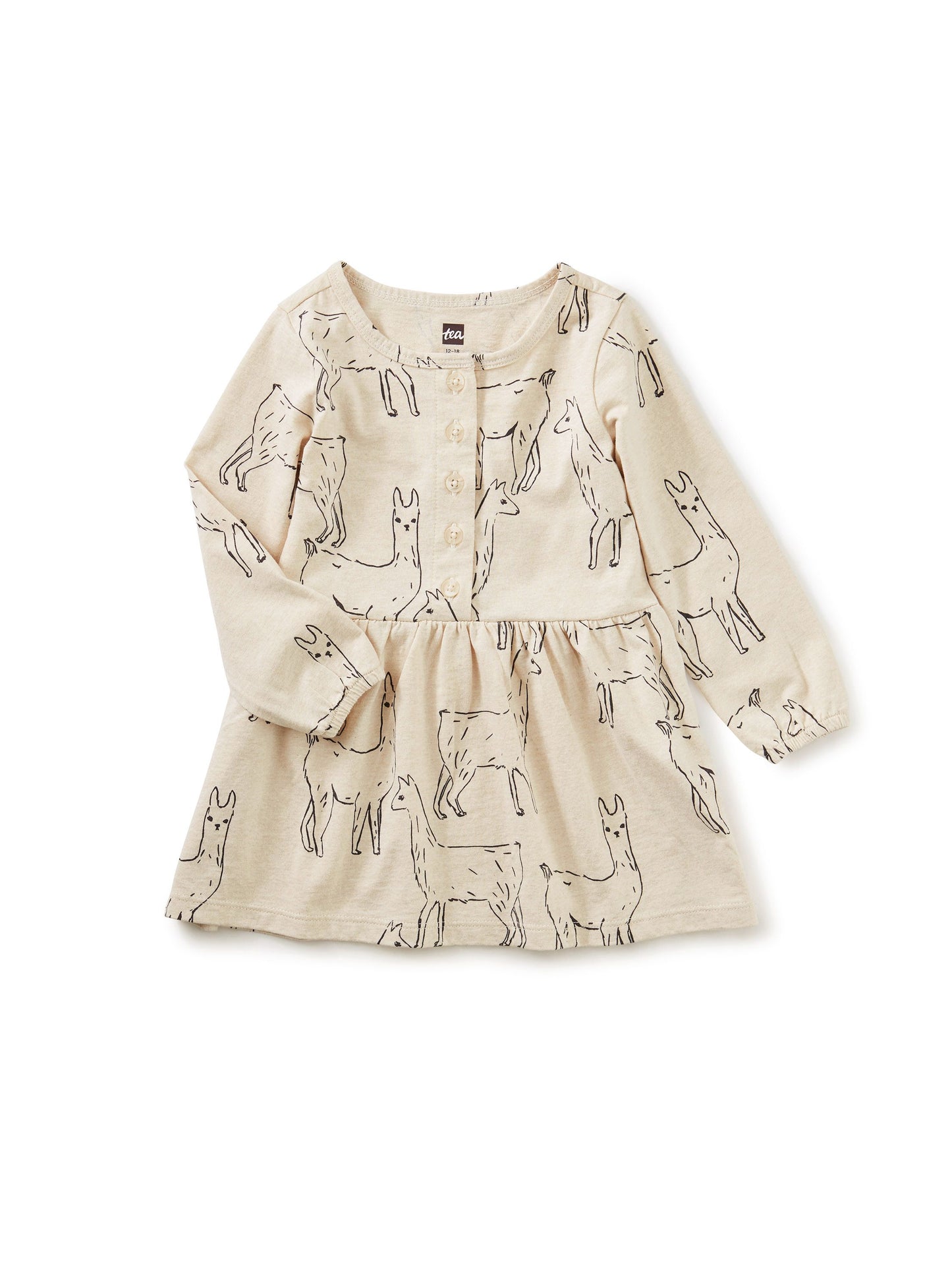 Tea Collection Button Front Baby Dress - Llama Love