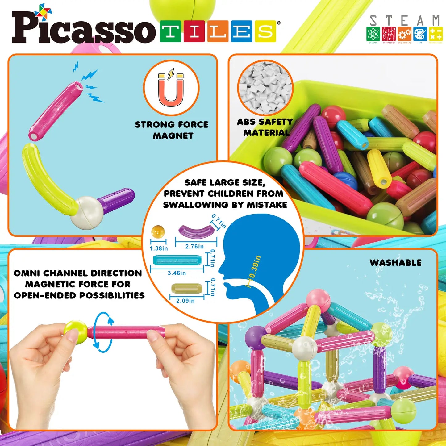 PicassoTiles 100 Piece Magnetic Stick Construction Set