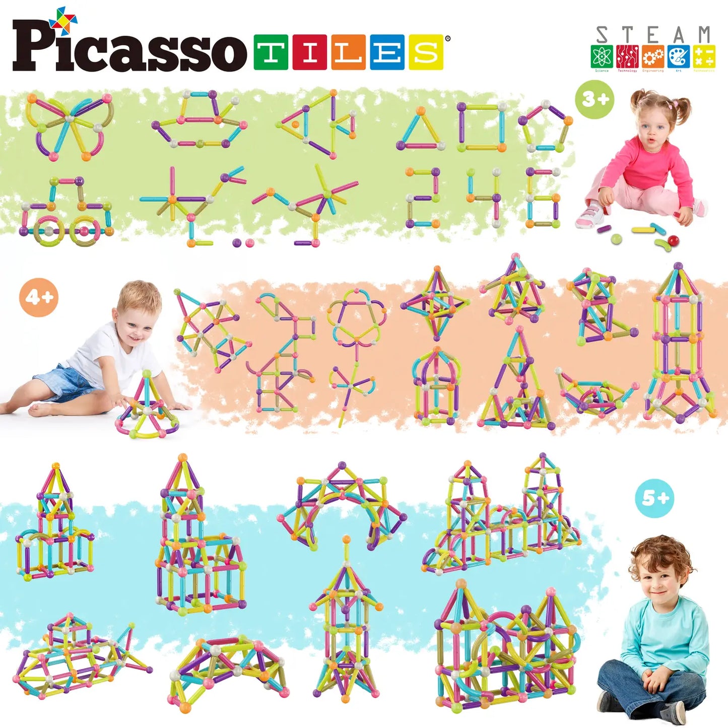 PicassoTiles 100 Piece Magnetic Stick Construction Set
