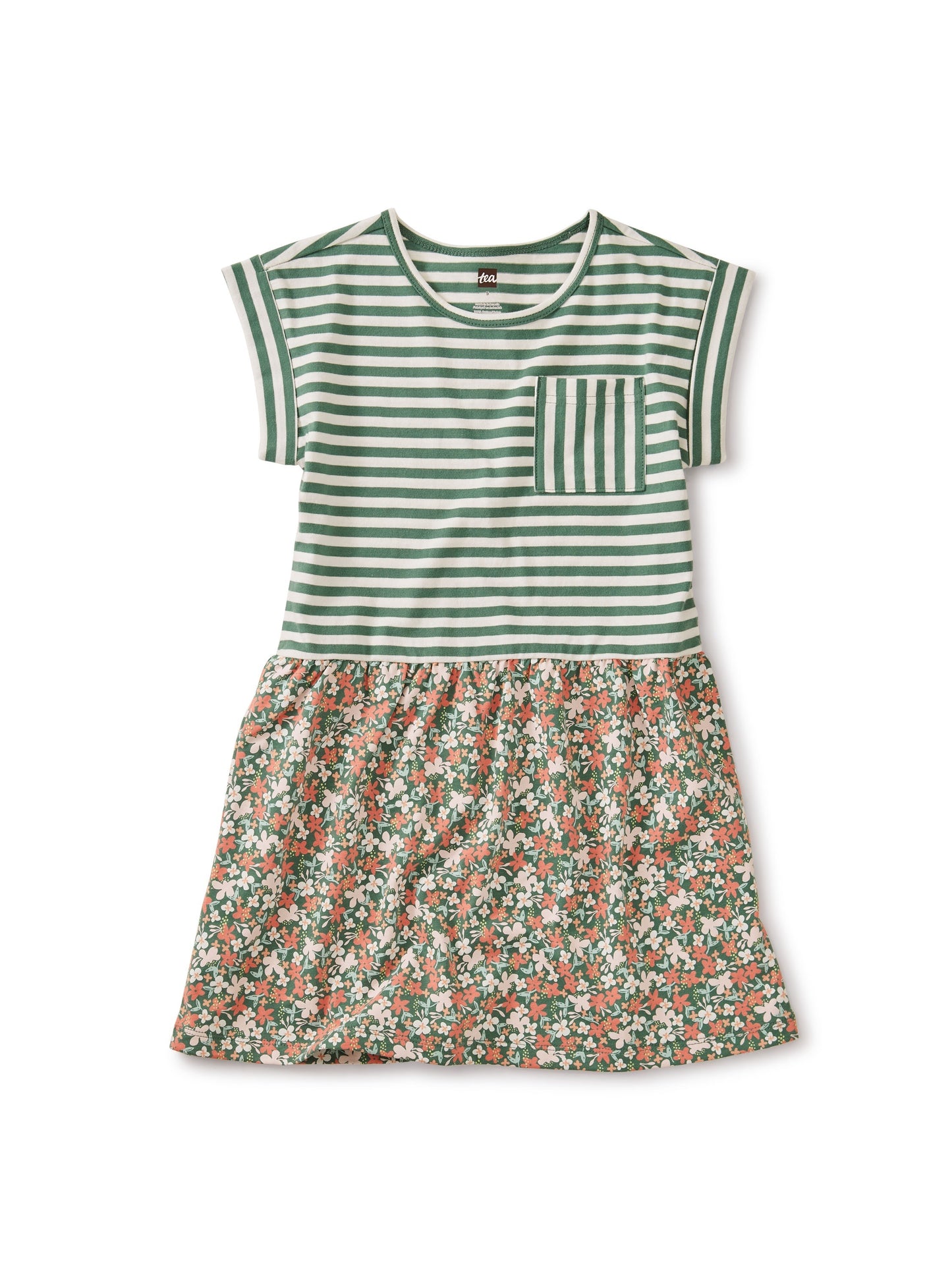 Tea Collection Print Mix Cuff Sleeve Dress - Cyprus Floral Sagebrush