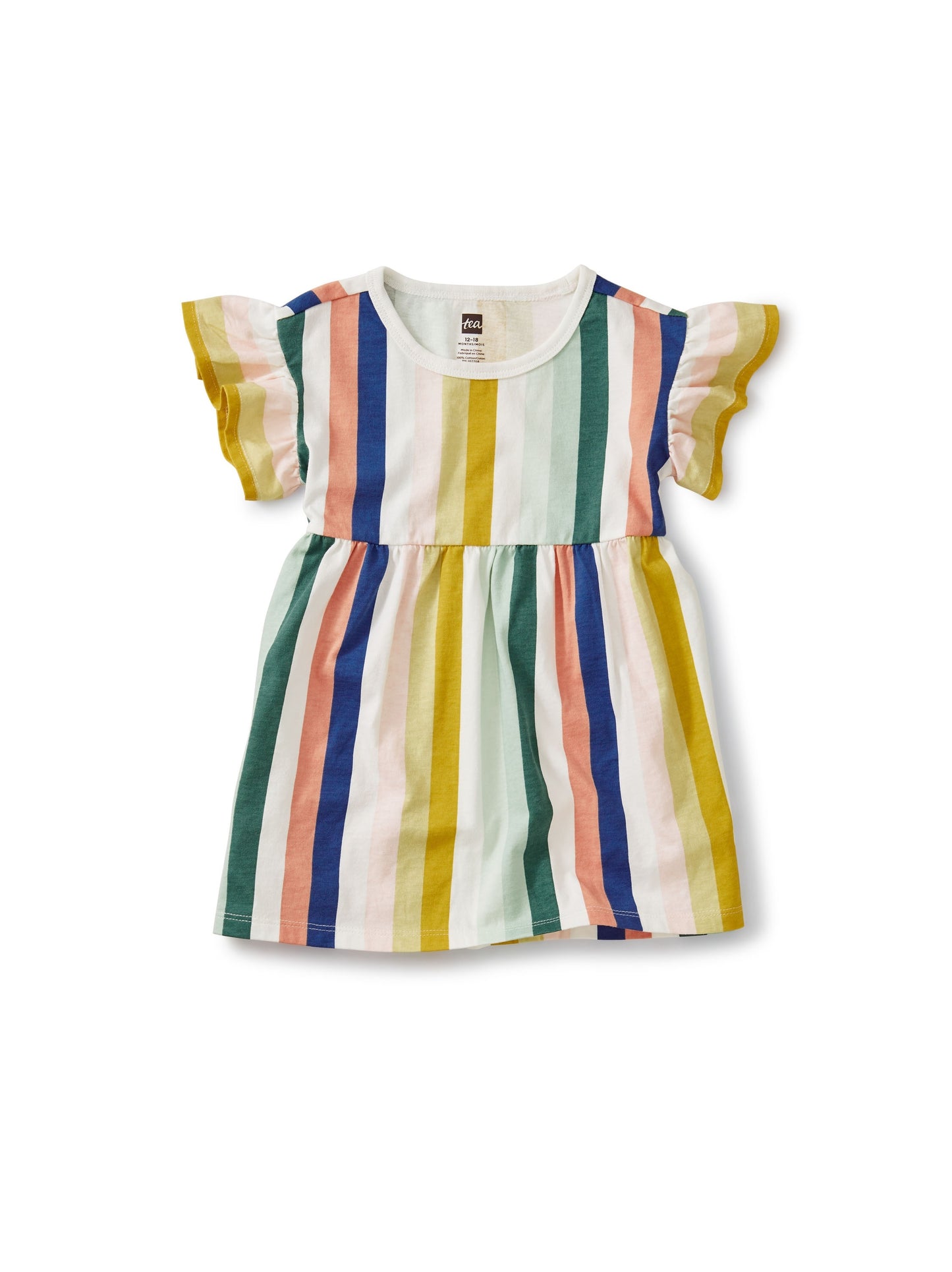 Tea Collection Flowy Ruffles Sleeve Dress - Chalk Stripe