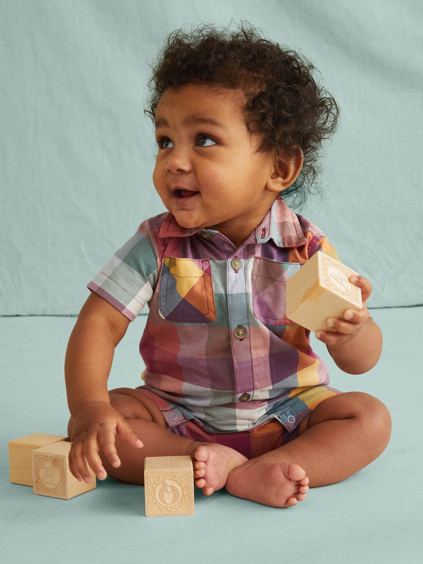 Tea Collection Plaid Buttoned Romper - Suez Plaid