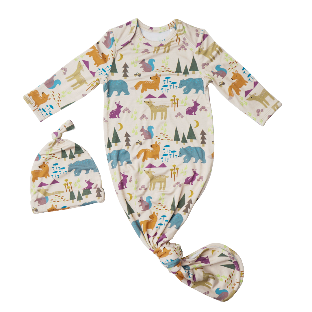Forest Friends Bamboo Knotted Gown and Hat Set