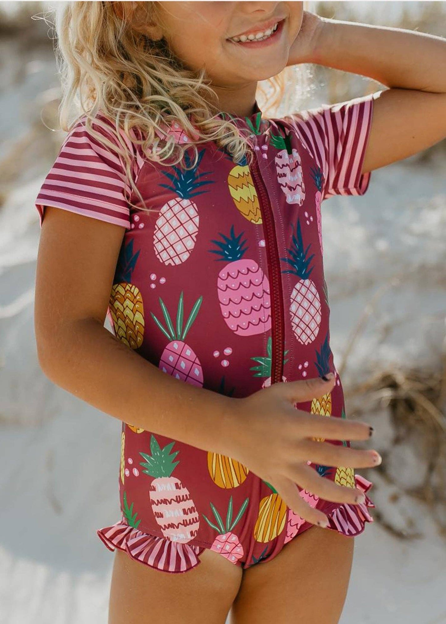 Pineapple Zip Rash Guard Swimsuit