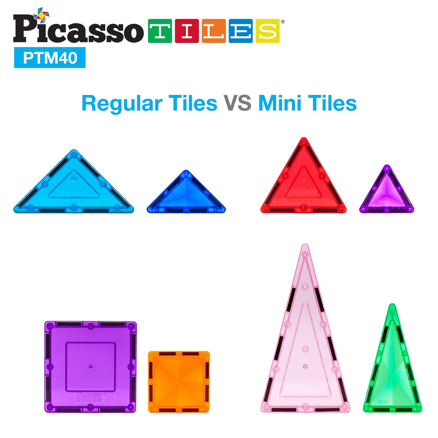 PicassoTiles 40pc Mini Diamond Magnetic Tileset