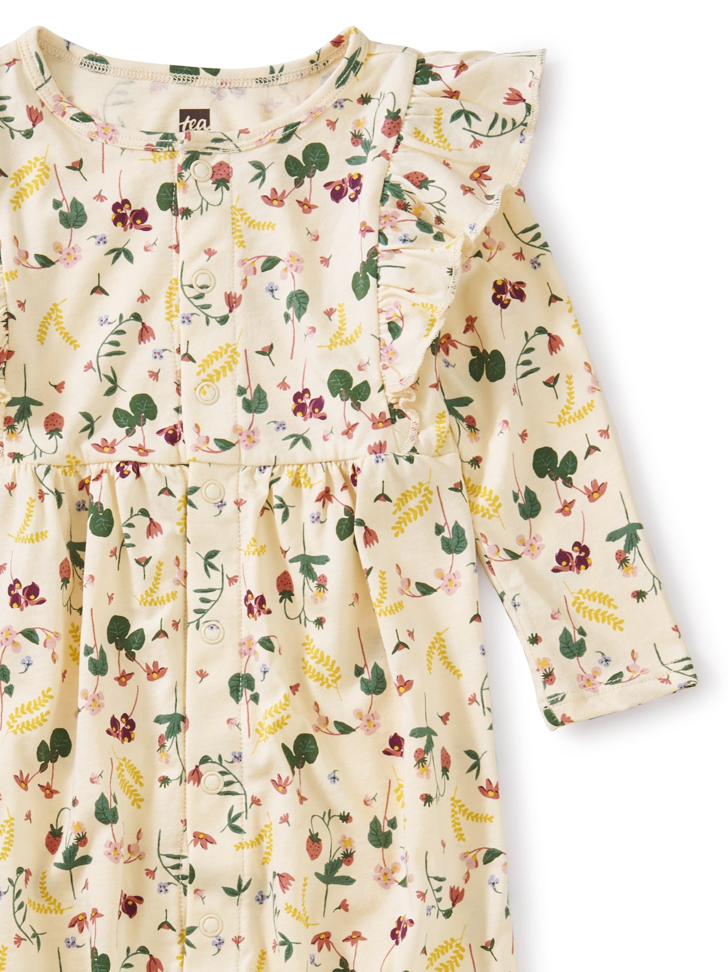 Tea Collection Snap Front Ruffle Romper - Ripe Strawberry