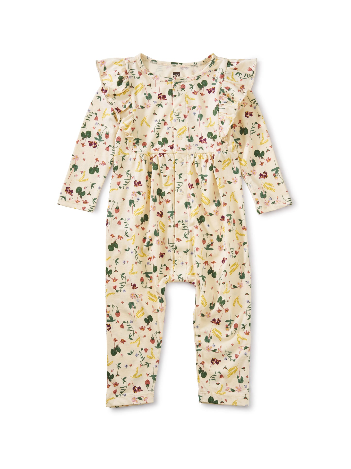 Tea Collection Snap Front Ruffle Romper - Ripe Strawberry