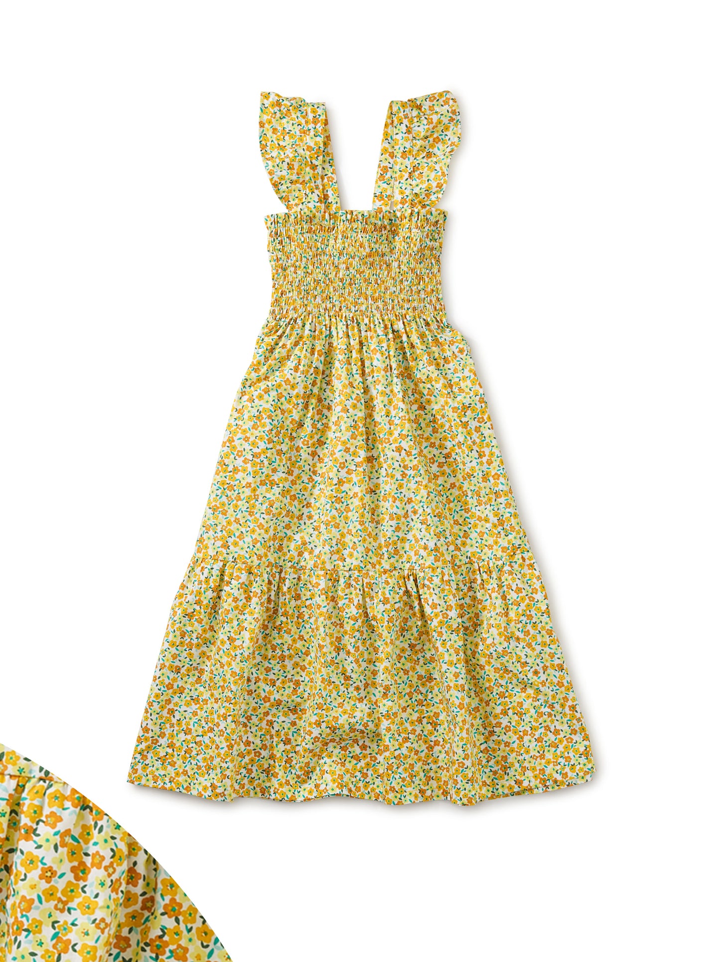 Smocked Midi Dress - Wildflowers in Gold