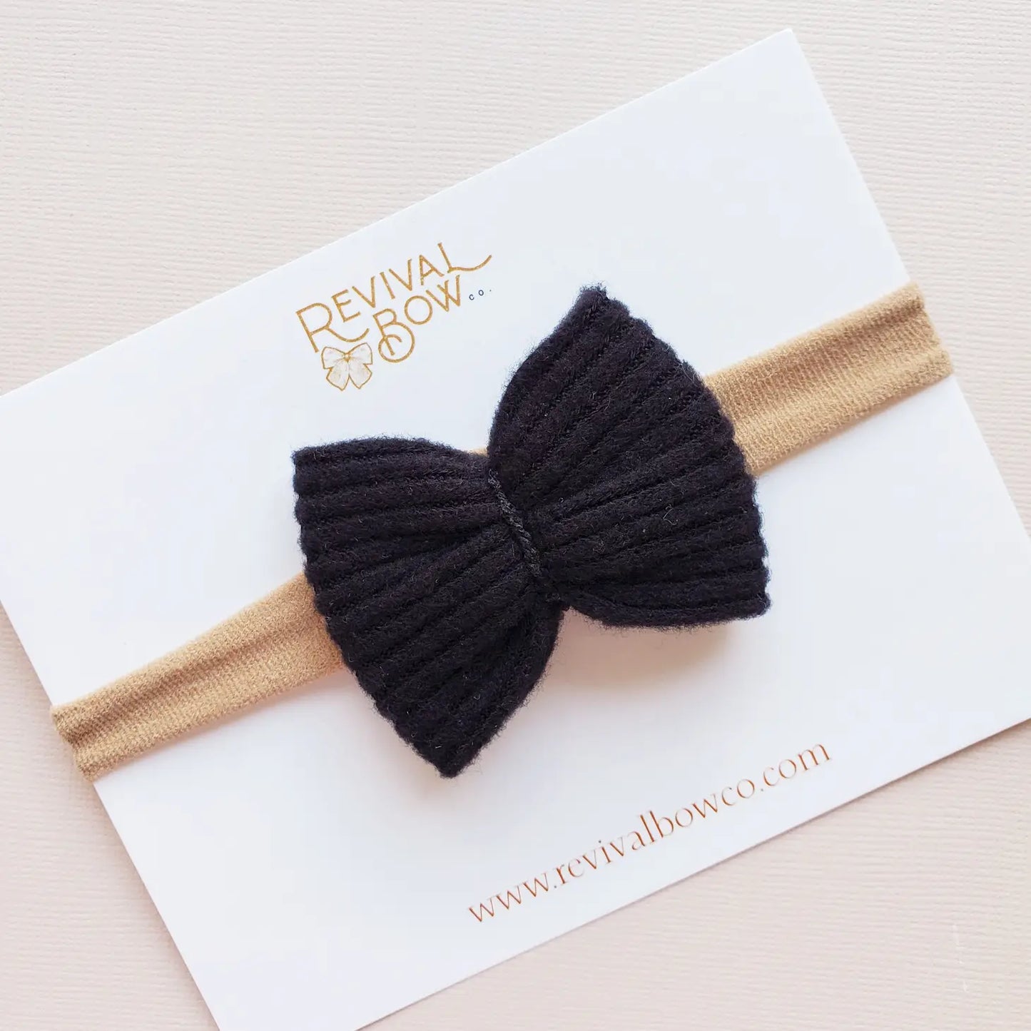Black Rib Mini Bow on Nylon Headband