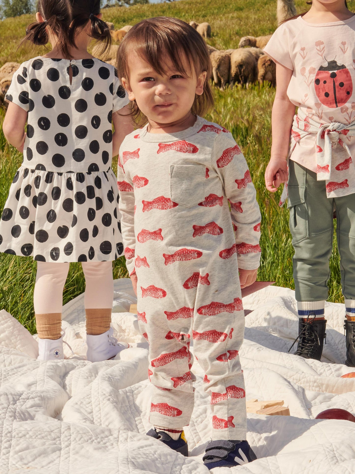 Printed Pocket Romper - Fresh Fisk in Heather