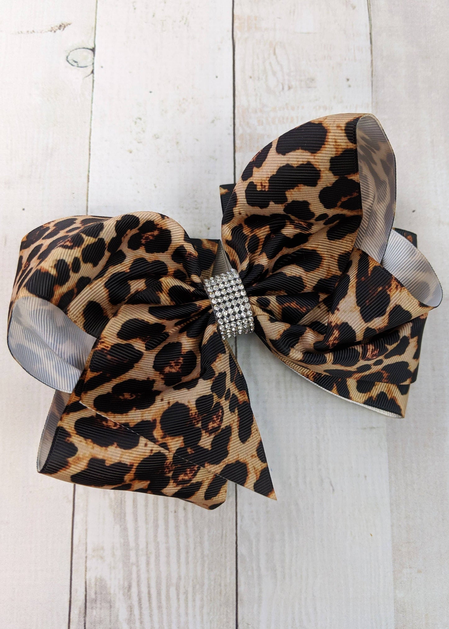 Leopard Texas Size Rhinestone Center Hair Bow