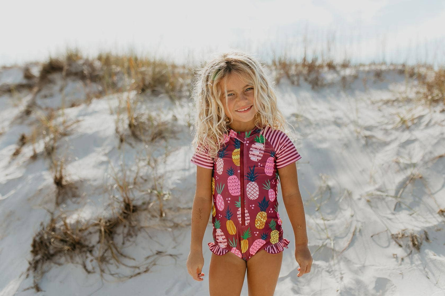 Pineapple Zip Rash Guard Swimsuit