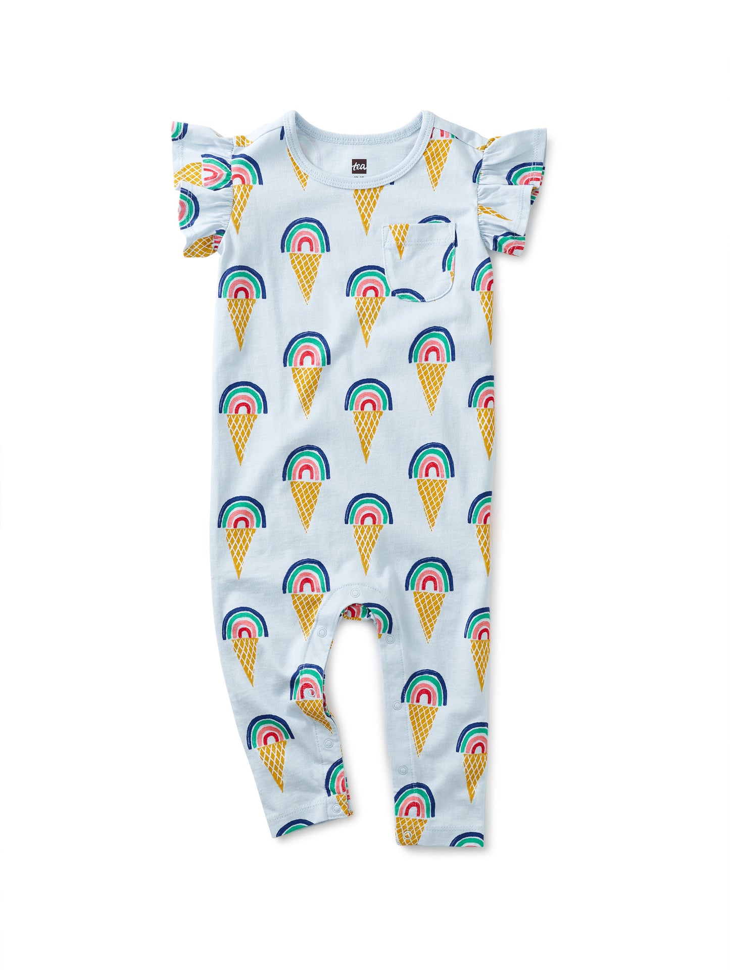 Rainbow Cones in Blue Ruffle Sleeve Baby Romper
