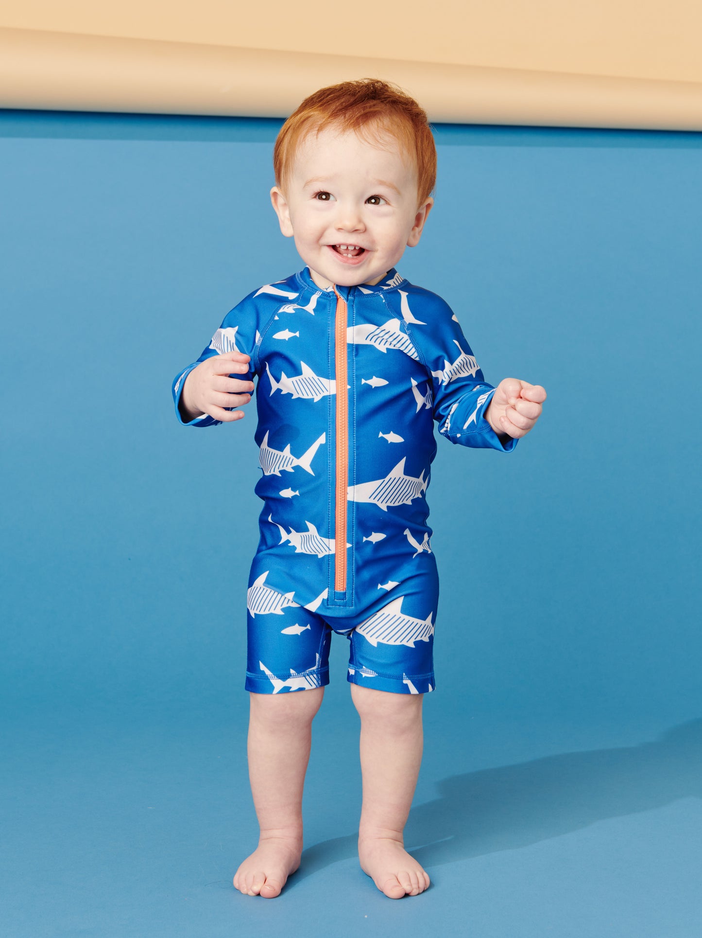 Great White Sharks in Blue Rash Guard Baby Swimsuit