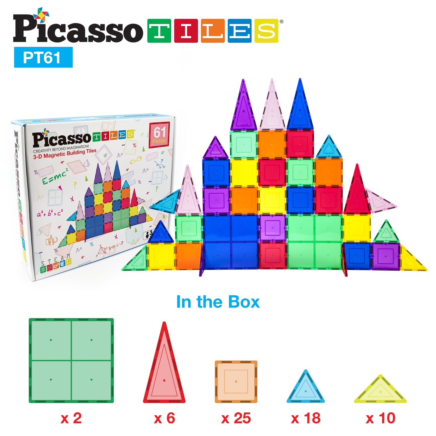 PicassoTiles 61 Piece Magnetic Tileset