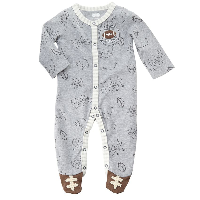 Mud Pie Football Playbook Print Footed Sleeper