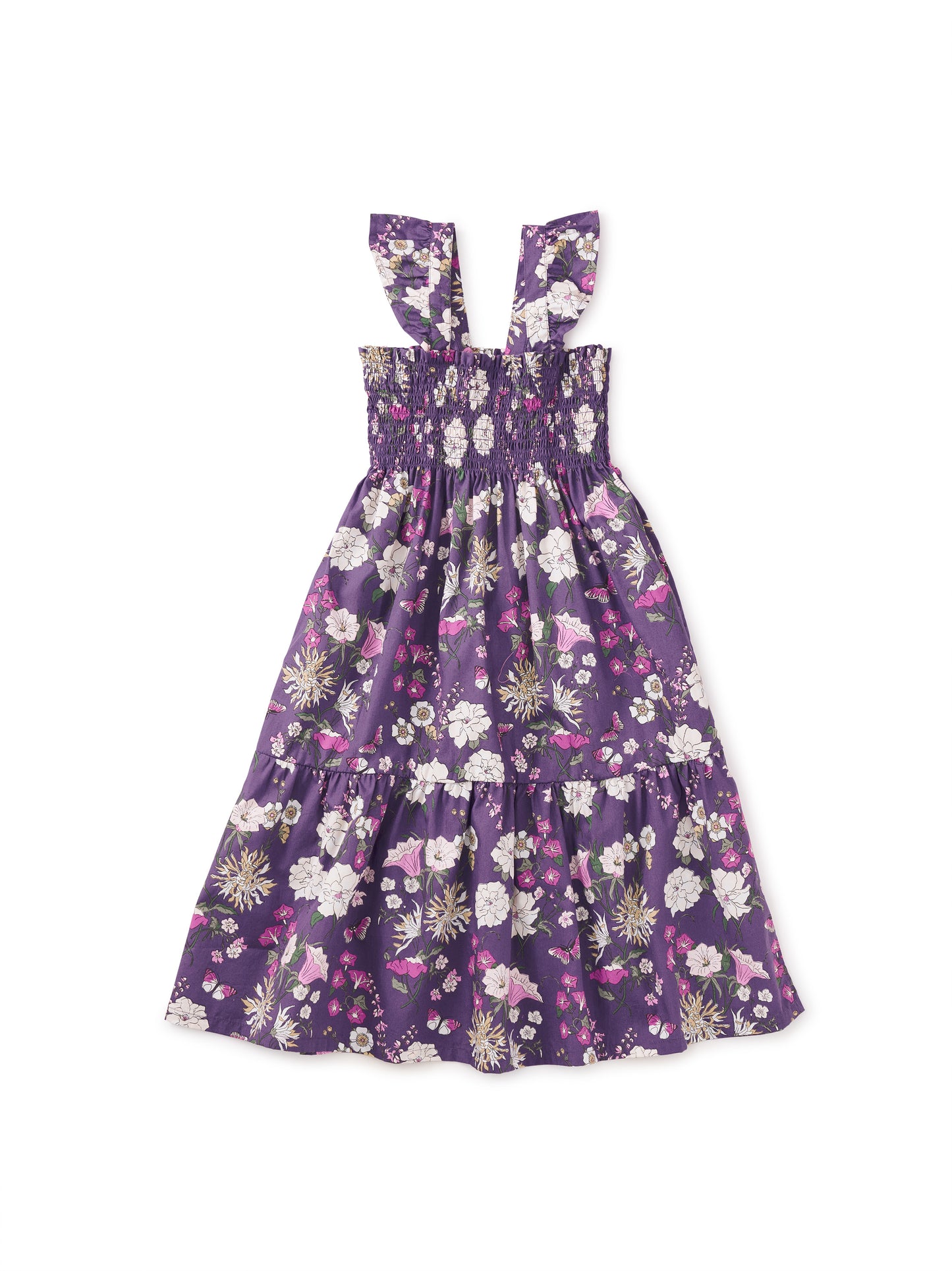 Portuguese Floral Smocked Flutter Sleeve Dress