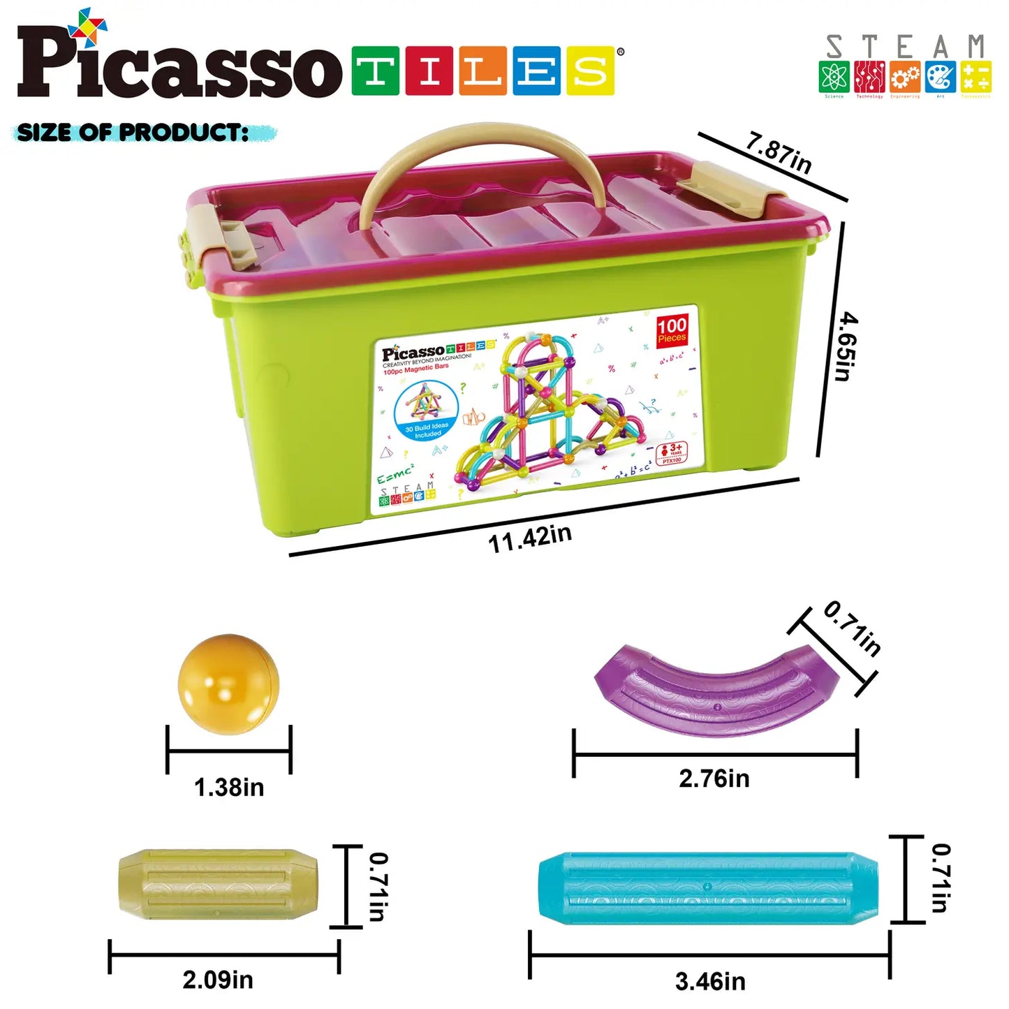 PicassoTiles 100 Piece Magnetic Stick Construction Set
