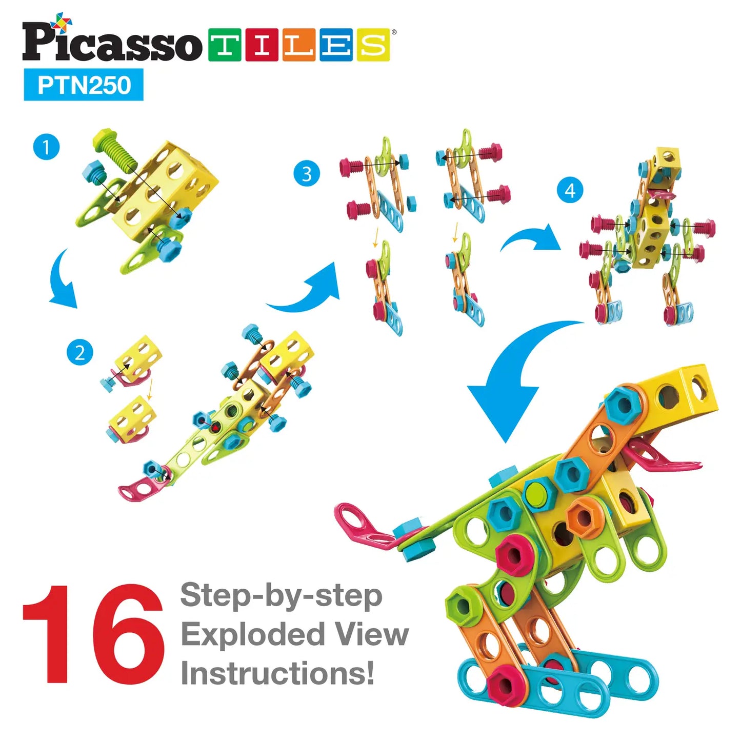 PicassoTiles 250 Piece Engineering Construction Set