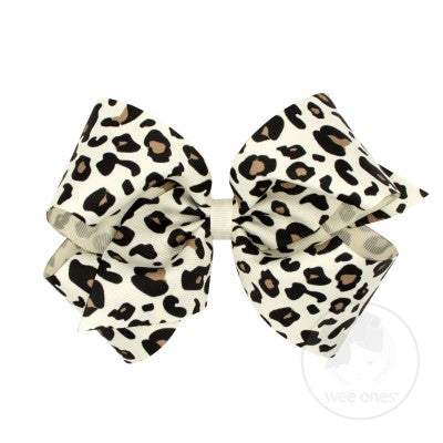 Wee Ones King Leopard Print Grosgrain Bow