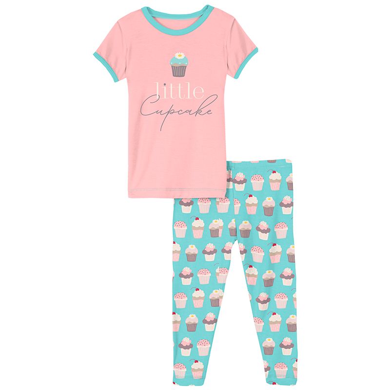 Short Sleeve Graphic Tee Pajama Set - Summer Sky Cupcakes