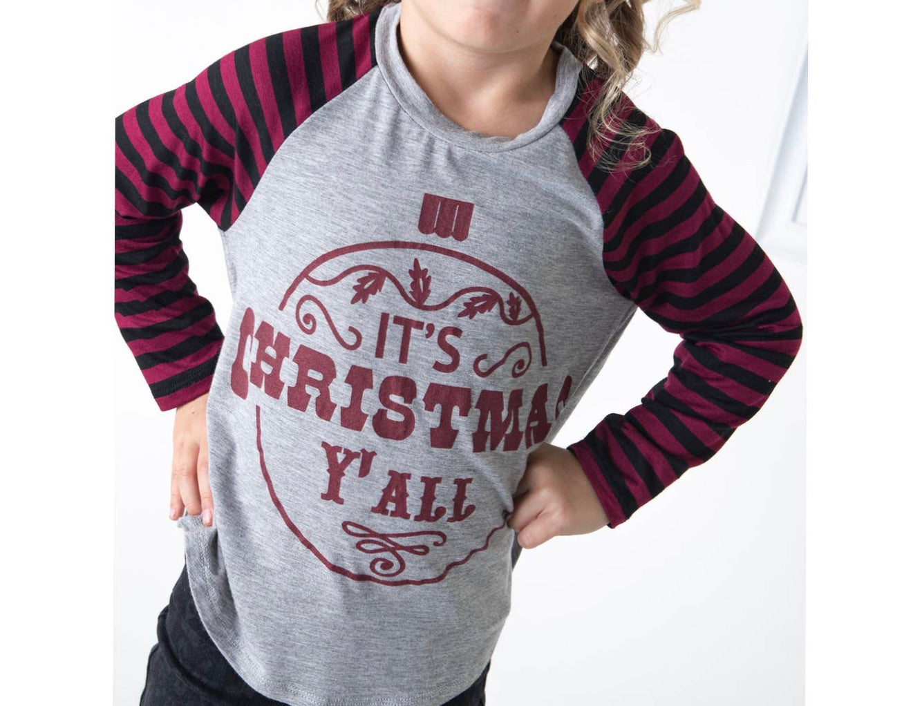 Kids Christmas Y'all Print Top - Heather Grey