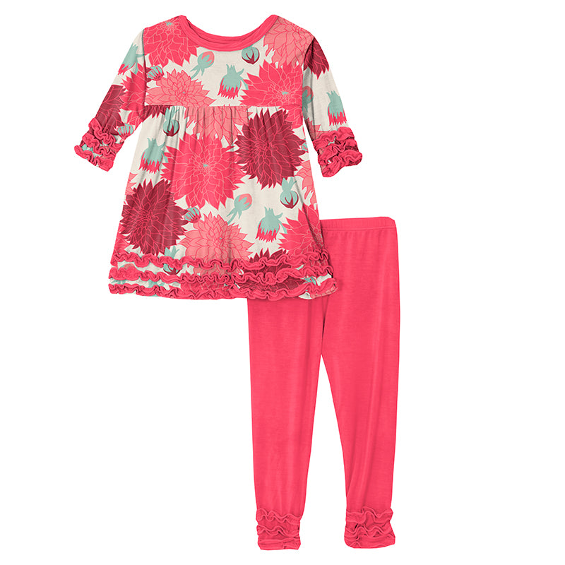 L/S Babydoll Outfit Set - Natural Dahlias