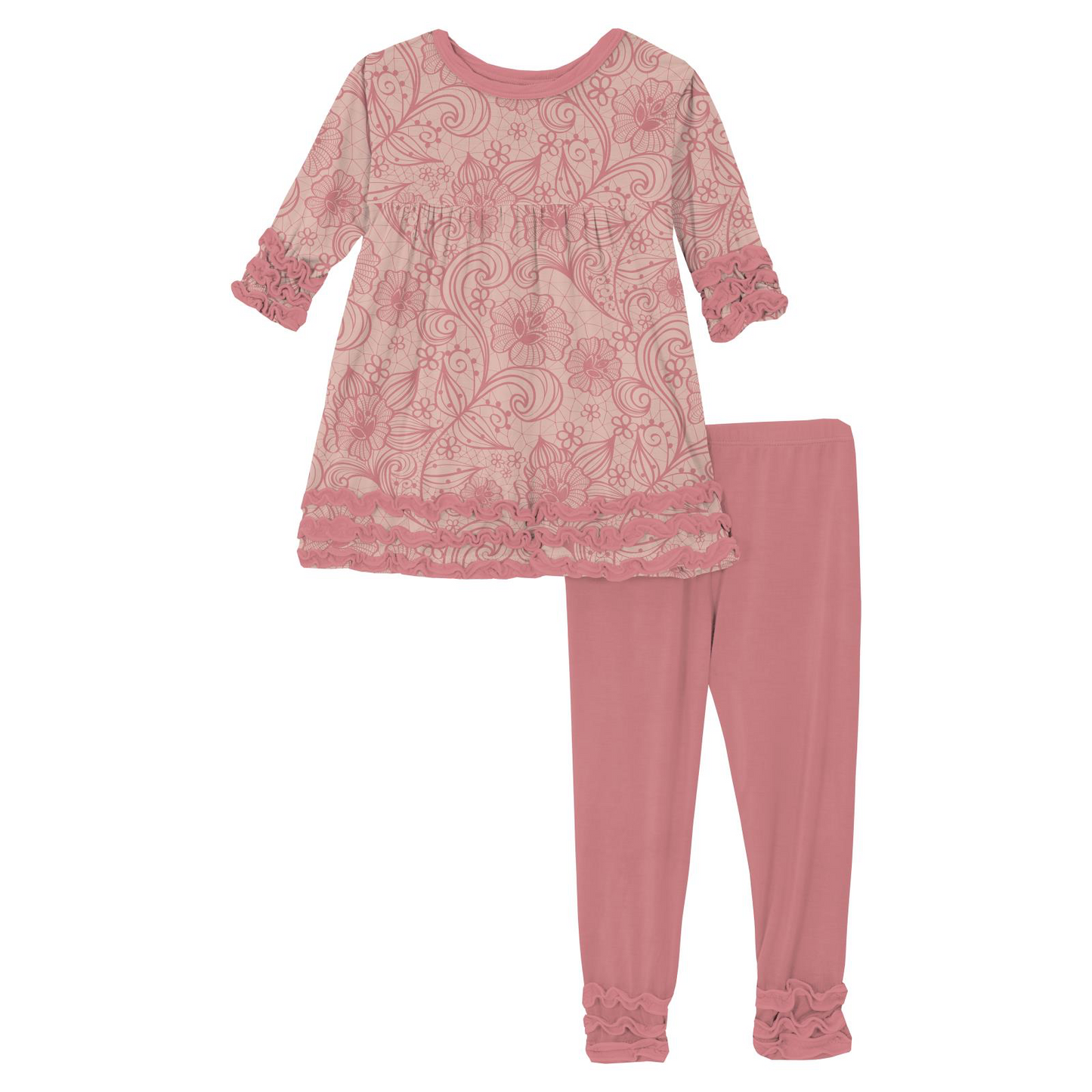 Peach Blossom Lace L/S Babydoll Outfit Set