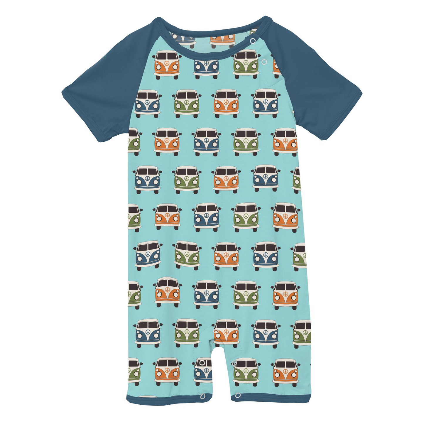 Summer Sky Vintage Vans Print Short Sleeve Raglan Romper