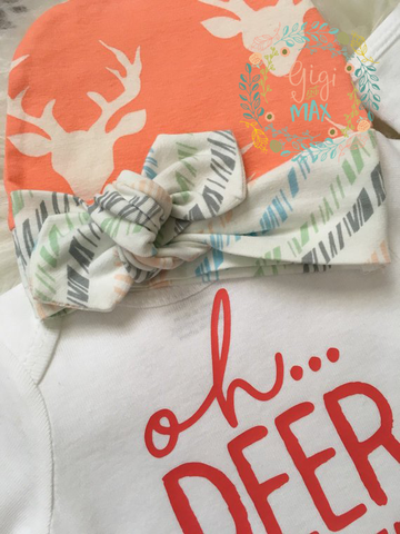 Gigi and Max Oh Deer I'm Here Newborn Outfit - Buck Coral