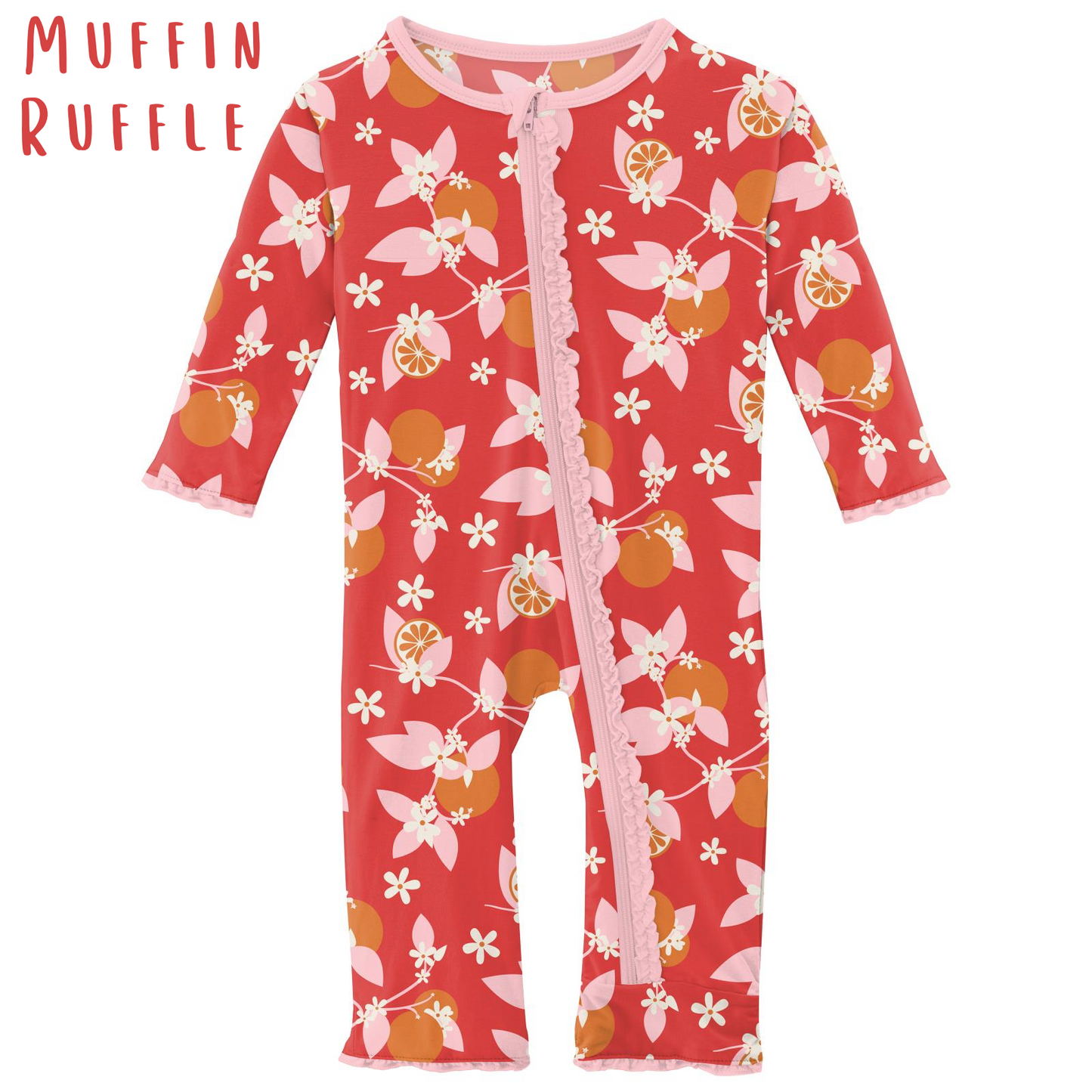 Poppy Orange Blossom Print Classic Ruffle Coverall with Zipper