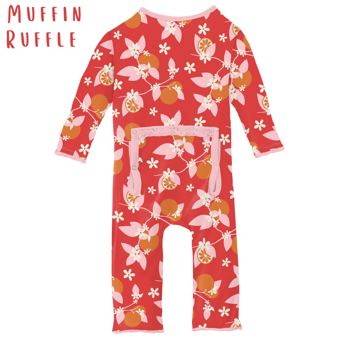 Poppy Orange Blossom Print Classic Ruffle Coverall with Zipper