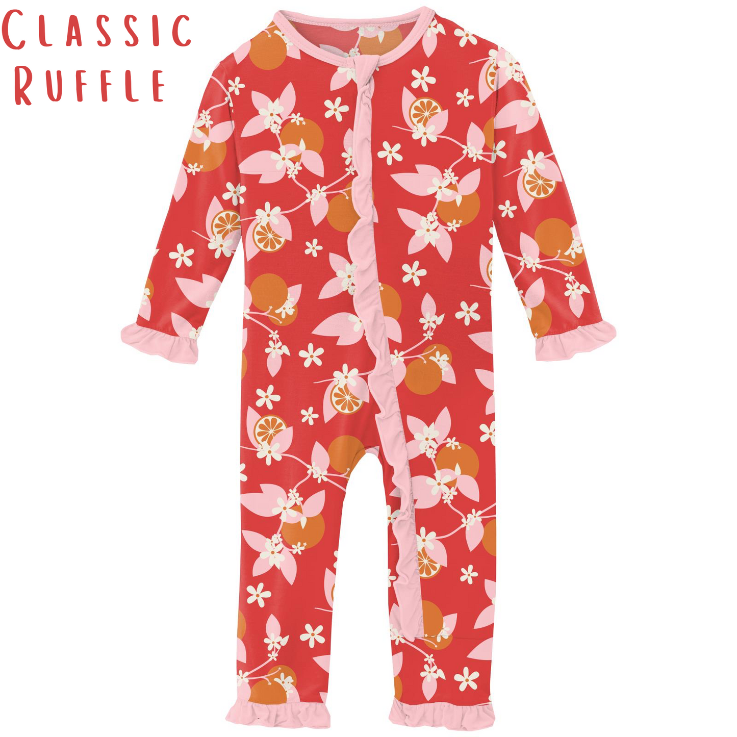 Poppy Orange Blossom Print Classic Ruffle Coverall with Zipper