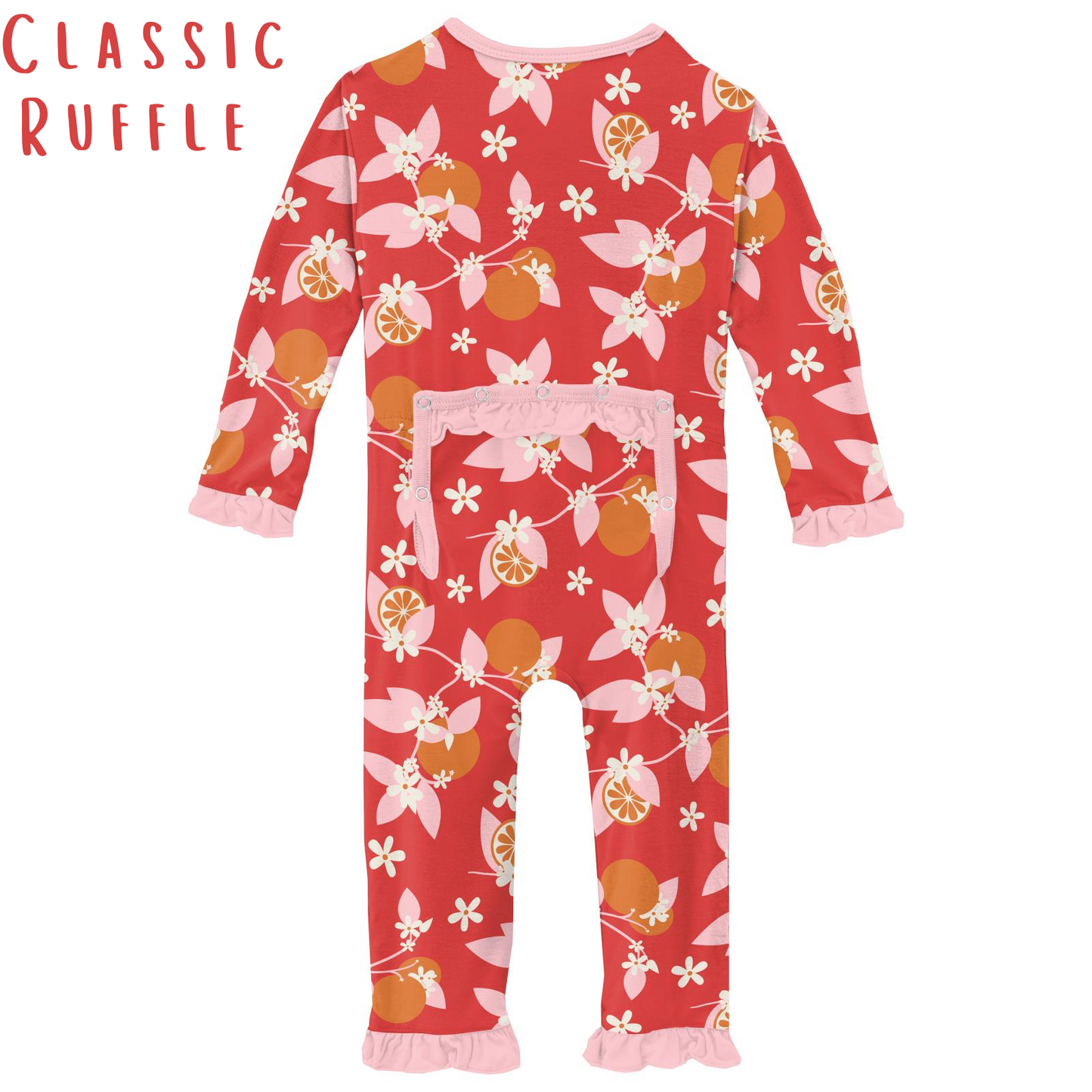 Poppy Orange Blossom Print Classic Ruffle Coverall with Zipper