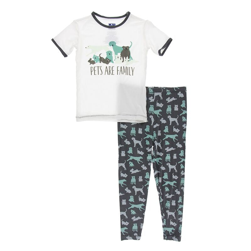 Kickee Pants Print Short Sleeve Pajama Set - Stone Domestic Animals