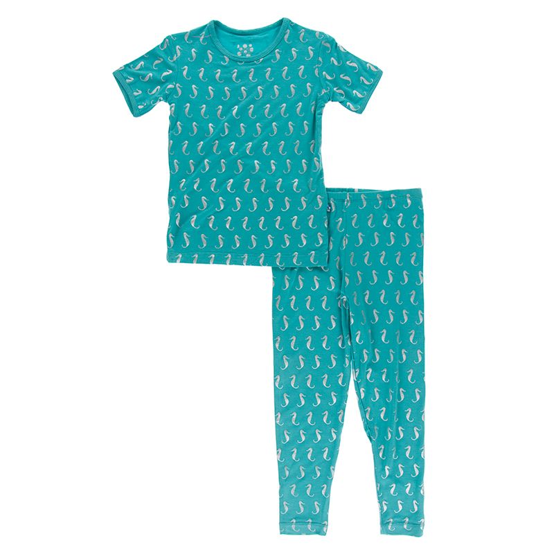 Print Short Sleeve Pajama Set - Neptune Mini Seahorses