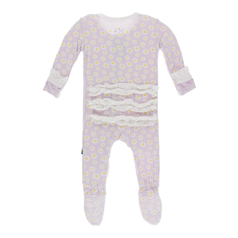 Print Ruffle Footie with Zipper - Thistle Chamomile