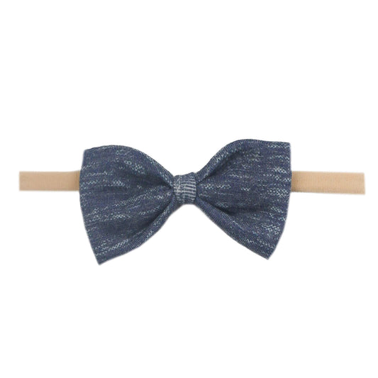 Copper Pearl Nylon Bowtie Headband - Denim