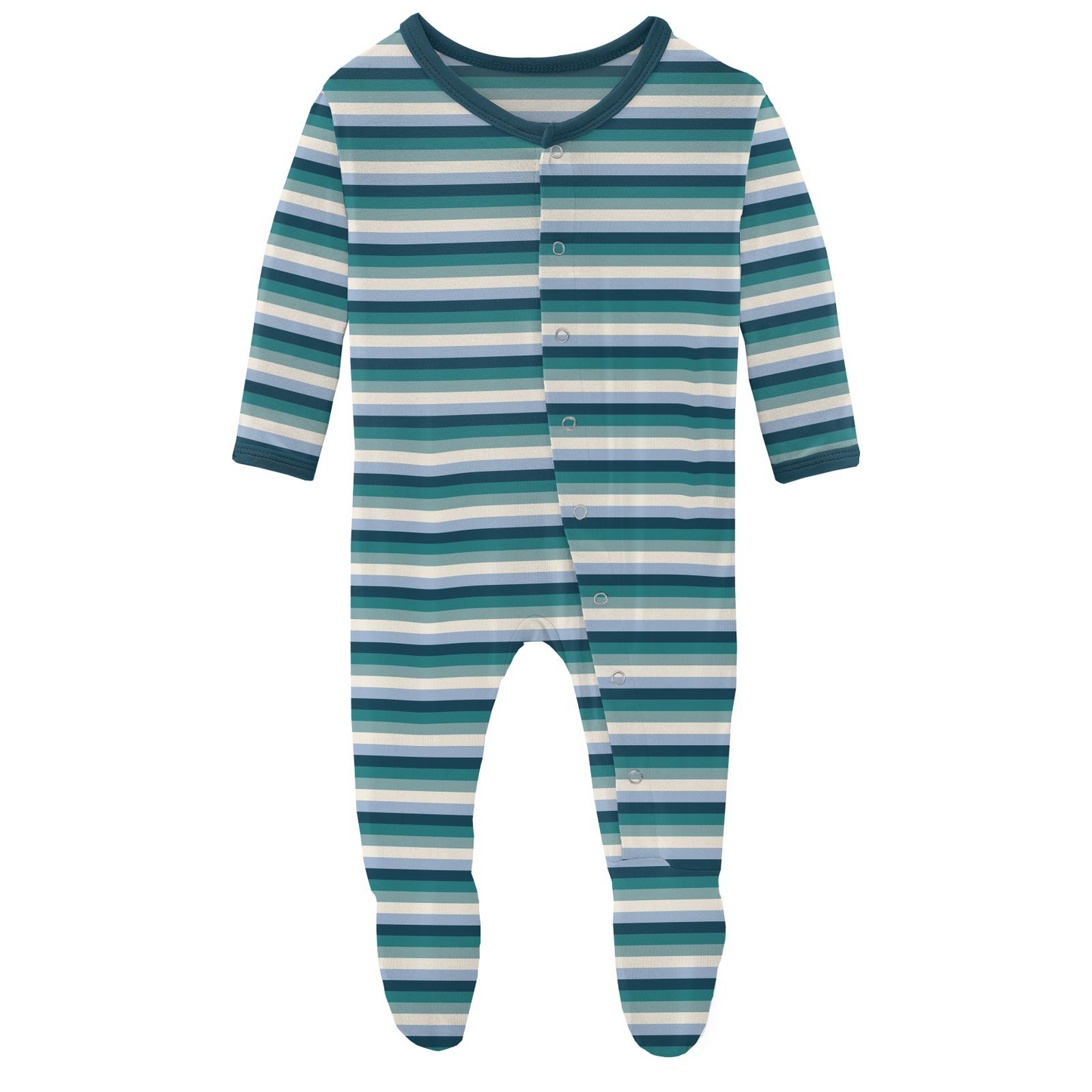 Dino Stripe Print Footie with Snaps