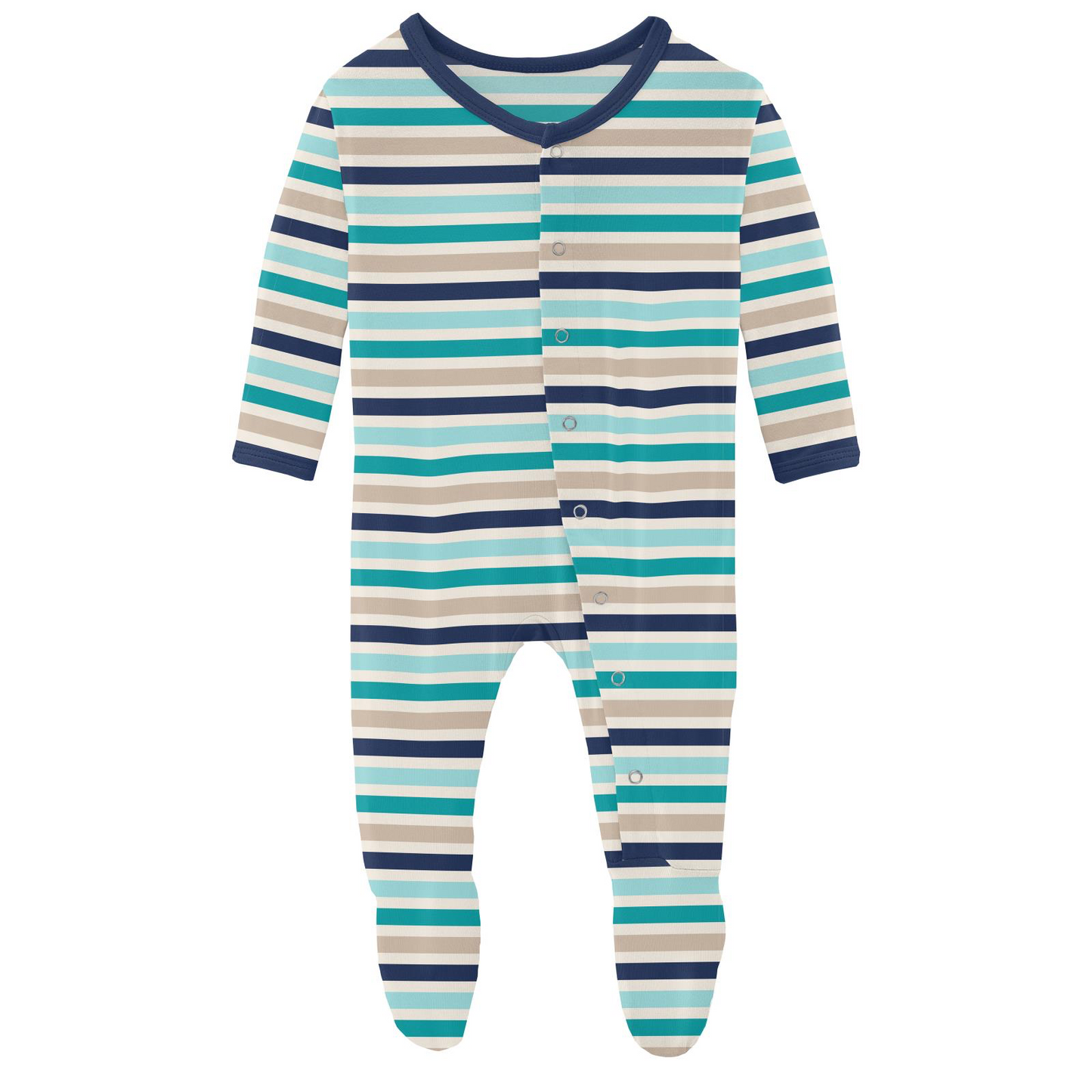 Print Footie with Snaps in Sand and Sea Stripe