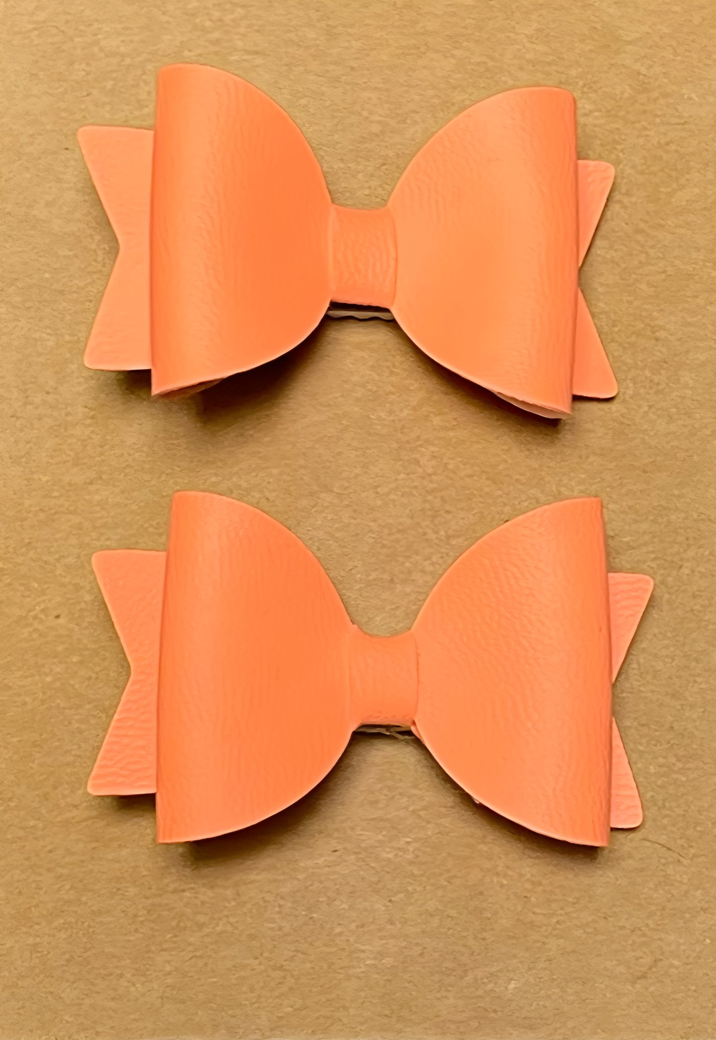 Faux Leather Piggie Bow Set - Neon Coral