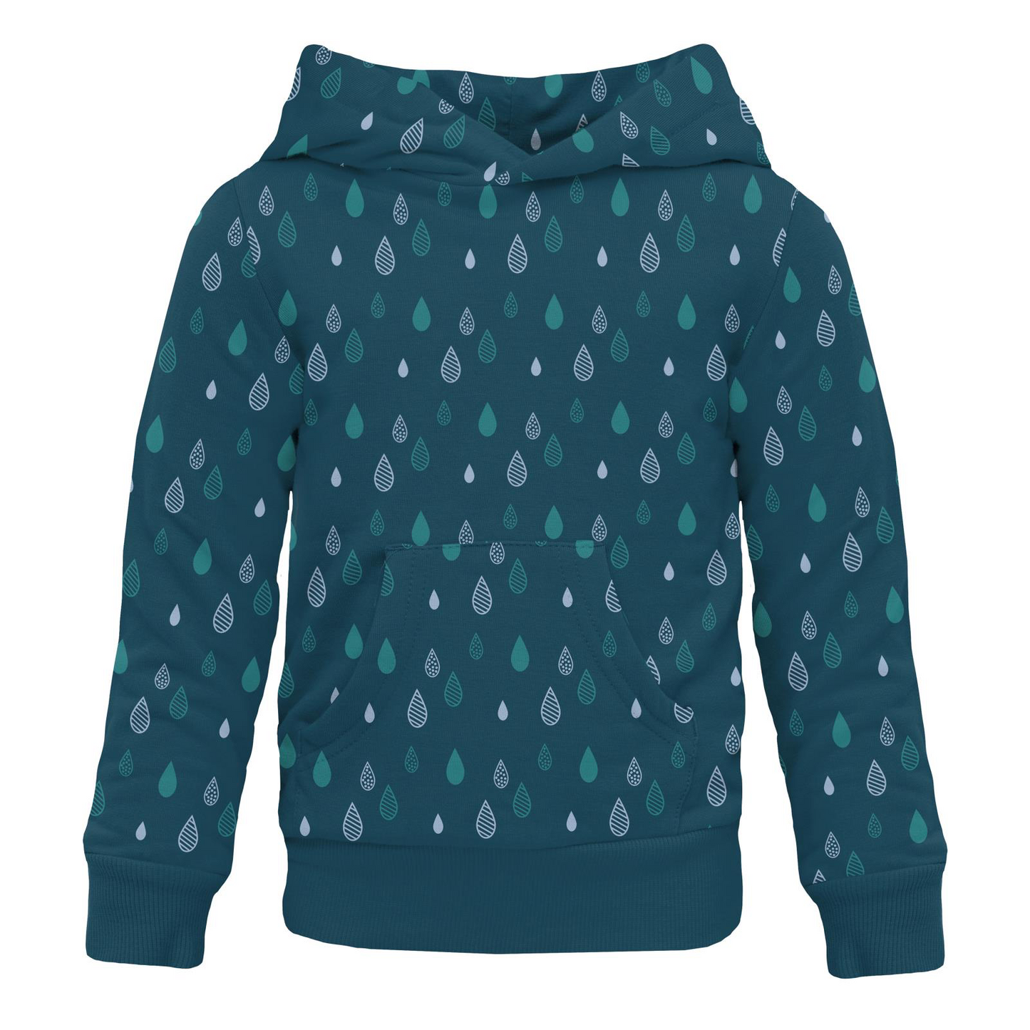 Peacock Raindrops Fleece Kangaroo Pocket Pullover