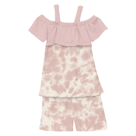 Baby Rose Tie-Dye Print Off-Shoulder Outfit Set
