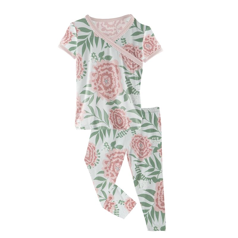 Print Short Sleeve Scallop Kimono Pajama Set - Fresh Air Florist